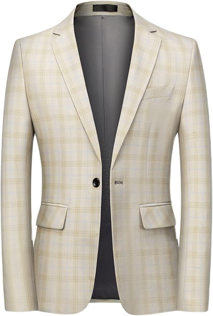 MOGU Men's Plaid Casual Suit Blazer Jackets - Slim Fit Checkered Sports Coat