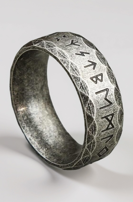GREEK STONE ANCIENT - Titanium Steel, Odin Norse Viking Rings for Men (Size - 17-21- 24)