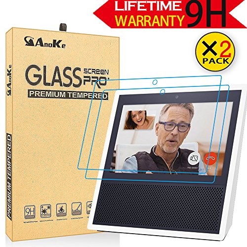 Amazon Echo Show Screen Protector,AnoKe Full Coverage Tempered Glass High Definition Screen Protector[Anti-Scratch] Bubble-Free Excellent Screen Protector for Amazon Alexa Echo Show 2017-2Pack