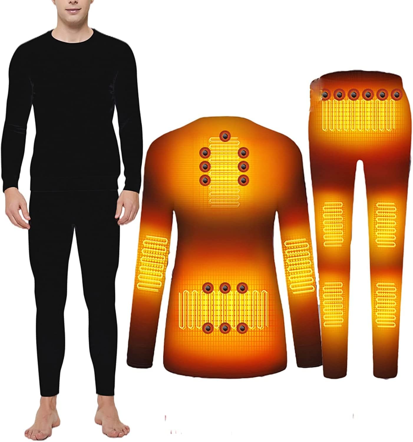 2 Set Men's Electric Heated Underwear, Long Sleeve, 3 Heating Levels,Warm Top and Bottom for Outdoor（No Battery）