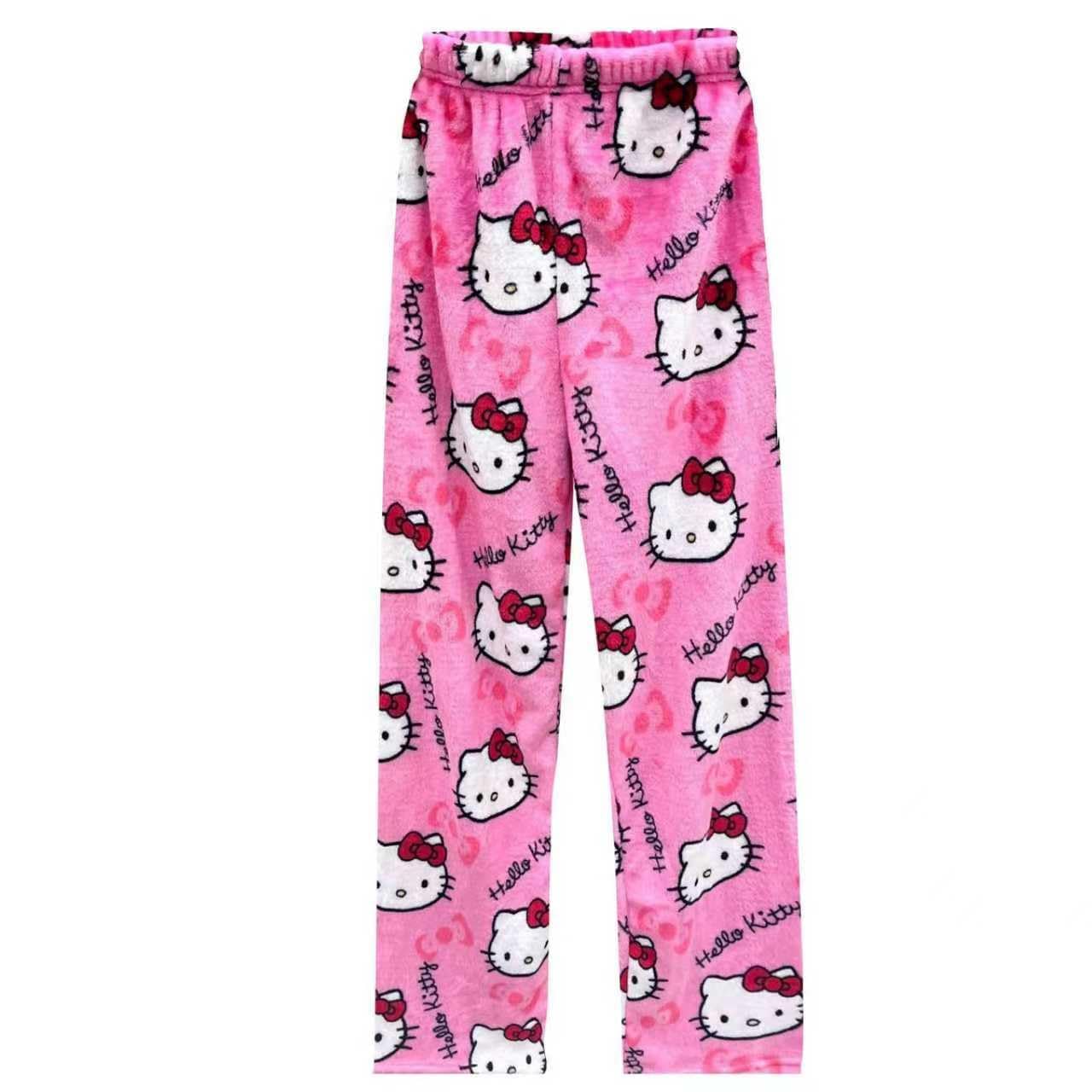 Europäische Größe Pyjama Hosen, Pyjama Hosen Damen, Flanell Kuschel Pyjama, Anime-Cartoon-Freizeit-Pyjamahosen für Herbst und Winter