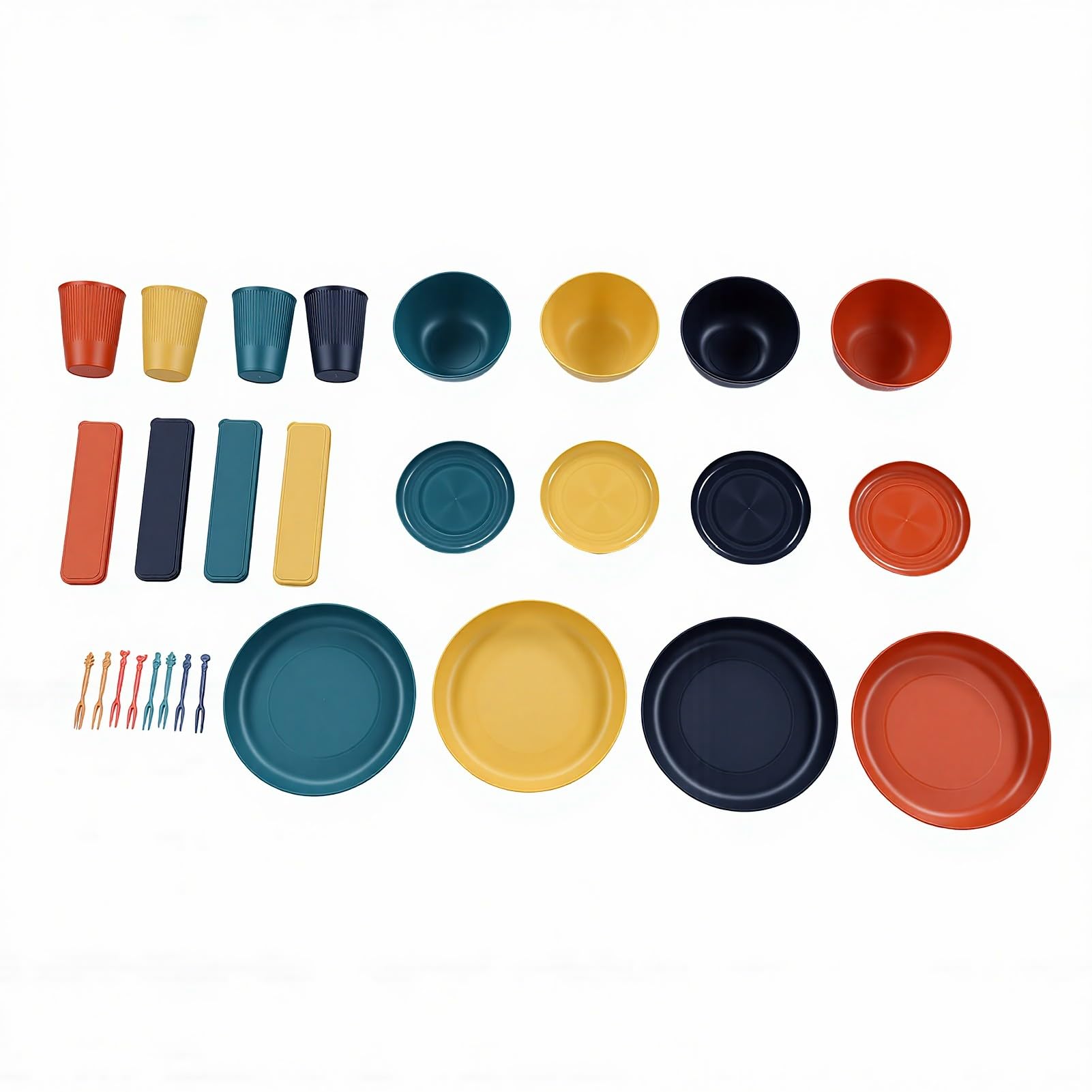 Bewinner Ensembles de Vaisselle Incassables pour 4 Personnes, Assiettes Légères, Bols, Tasses, Couverts – Passe au Lave-vaisselle et au -ondes, Empilable et Réutilisable pour Voyage, Camping,