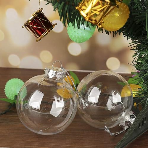 Miniatura 4 de 6 bolas de Navidad transparentes, 3.150 in3.14 pulgadas, bolas de adorno de plástico transparente rellenables con una cuerda plateada y tapa de