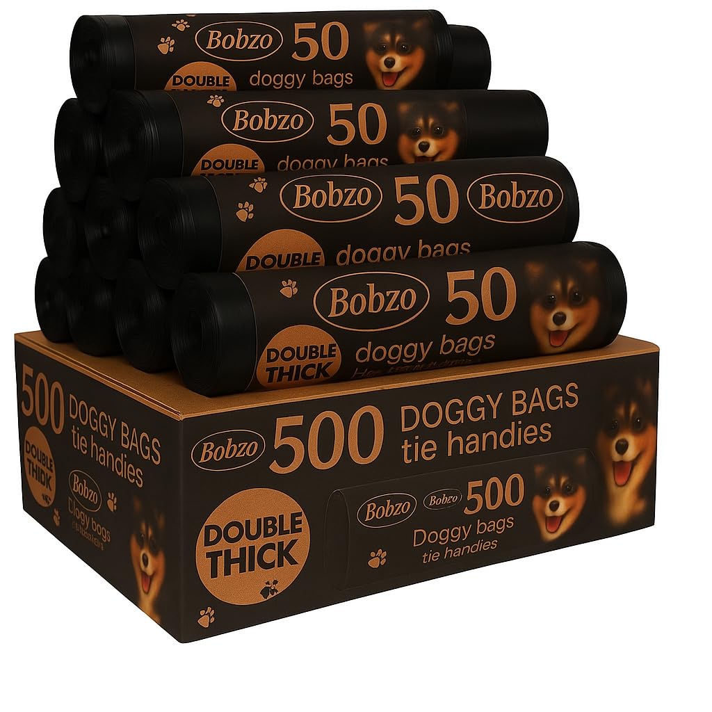 Bobzo 500 Extra Large Dog Poo Bags with Tie Handles - Extra Strong, Leak-Proof Waste Bags - 10 Rolls of 50, Ideal for Large Dogs, Mess-Free Pickup