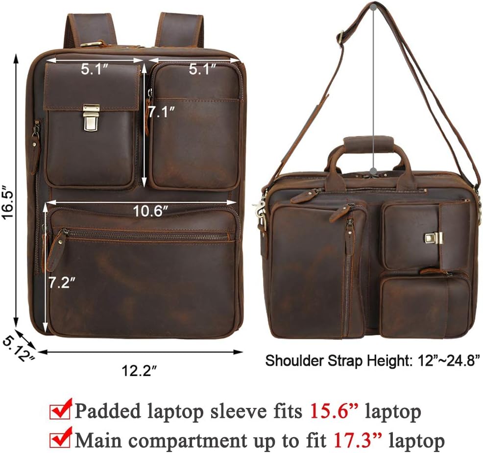 Blасk Frіdау 🔥 TIDING Men's 17.3 Inch Leather Convertible Backpack Large Capacity Laptop Briefcase Messenger Bag(Updated Version) Suреr Dеаl Prоduсt TIDING Men's 17.3 Inch Leather Convertible Backpack Large Capacity Laptop Briefcase Messenger Bag(Updated Version)