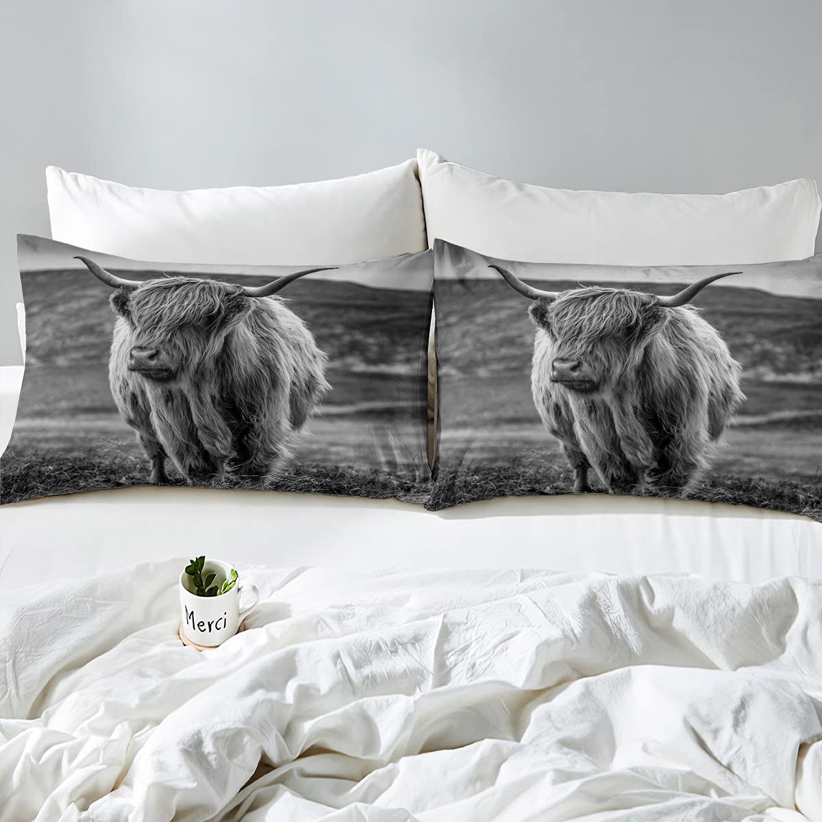Juego de ropa de cama de vaca de campo alto, funda nórdica de 200x200 cm, para niños, jóvenes, adultos, hombre, cuerno largo, bull vacuno, tröster, cobertor rústico, decoración, 3 piezas