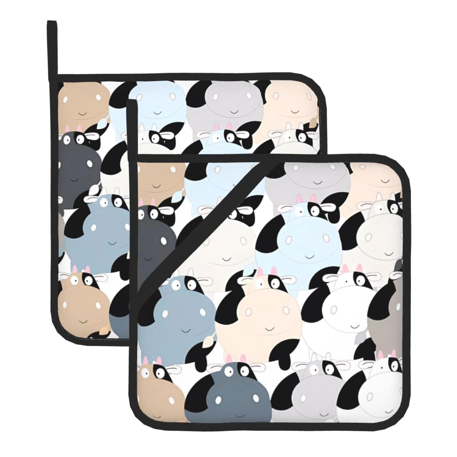 HJFCZH Cow collection Prints Square Hot Pads for Kitchen Counter - Waterproof Pot Holders, Durable Heat Resistant Throw Layers for Serving, Oven & BBQ - 2 Pack