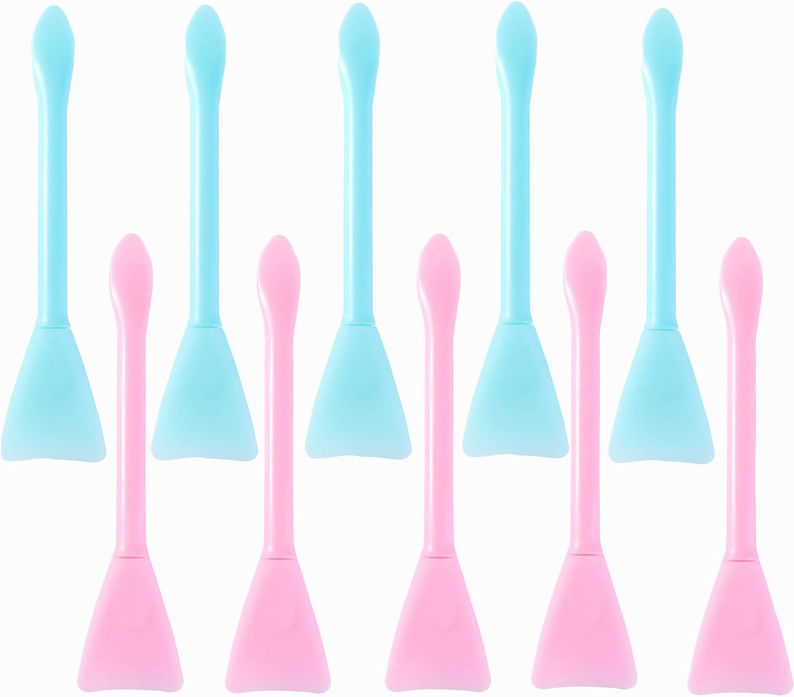 10 Pieces Silicone Face Mask Brushes Double-Ended Cosmetic Mask Mixing Spoon Spatulas Facial Mud Makeup Applicator for Apply Cream, Lotion Skincare DIY Beauty Tool, Blue+Pink