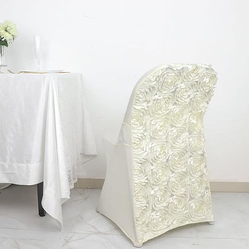 TABLECLOTHSFACTORY - Funda para silla plegable y elástica con roseta de satén marfil
