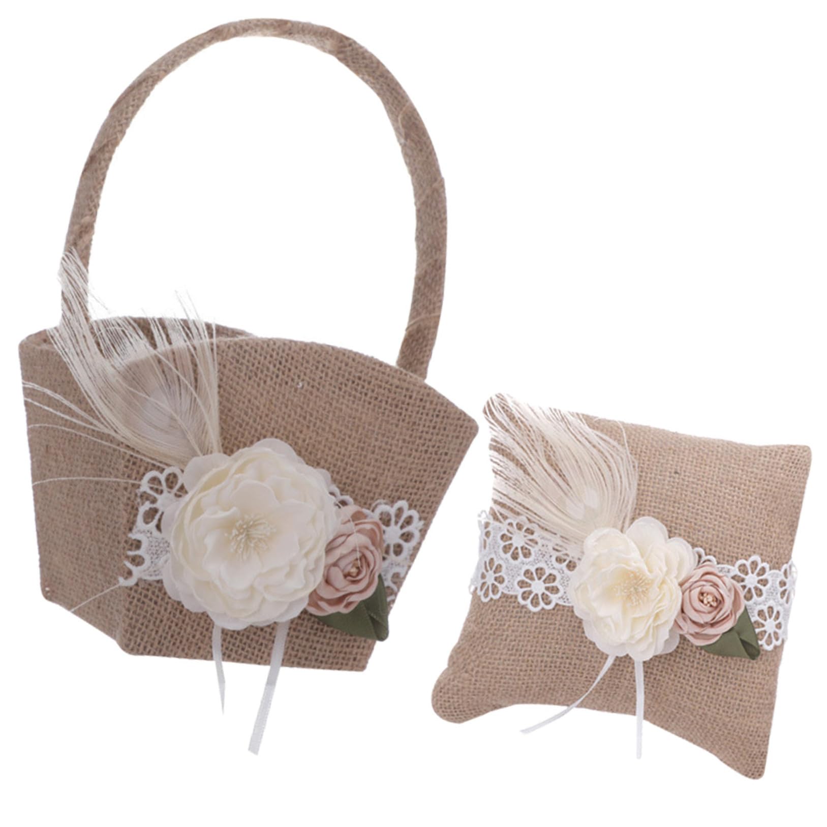 1Satz Hochzeitsblumenkorb und Ringkissen Set für Blumenmädchen Dekorative Ringkissen und Blumenkörbe aus Hochwertigem Material Romantische Hochzeit Dekoration für Trauung und Verlobung