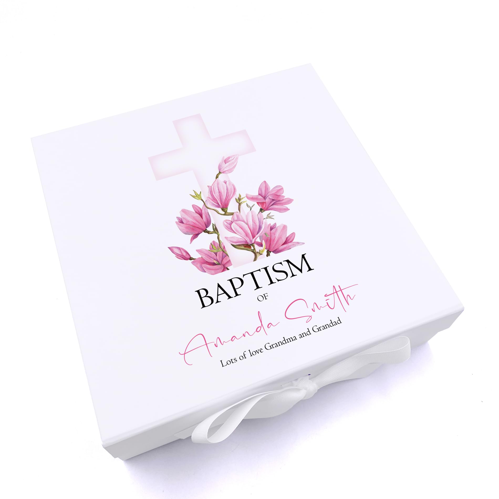 Personalised Baptism Pink Cross Keepsake Memory Box Gift (Medium)