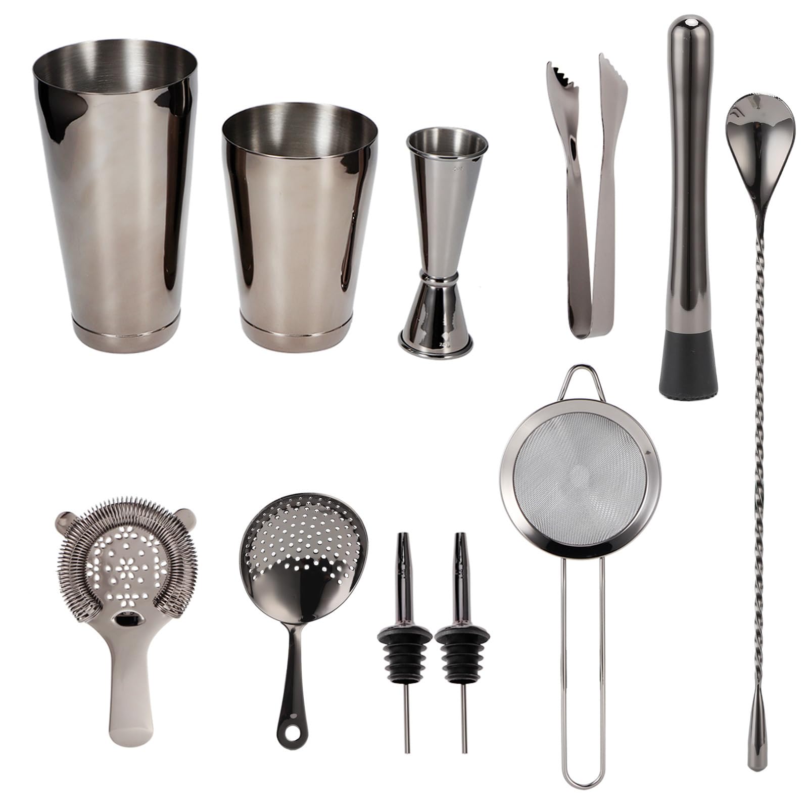 Juego de coctelera de 11 Piezas, Kit de Barman con colador de cóctel, Accesorios de Bar de Acero Inoxidable para Fiesta en casa, Herramientas de Mezcla Profesionales para mojitos (Gris plomizo)