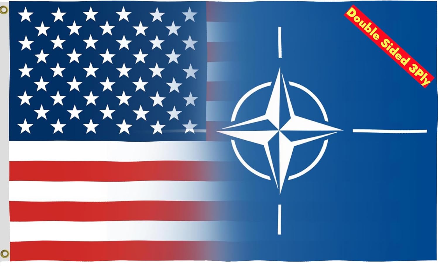 American And NATO Combination Flag 3X5FT,Double Sided 3Ply, USA NATO Friendship Flags, Men Women Banner,Vibrant Colors, Double Stitched with 2 Brass Grommets, Bar Garden Street Decoration, GYM, Office Decor,Indoor Outdoor Use,Gifts. (3x5ft3ply)
