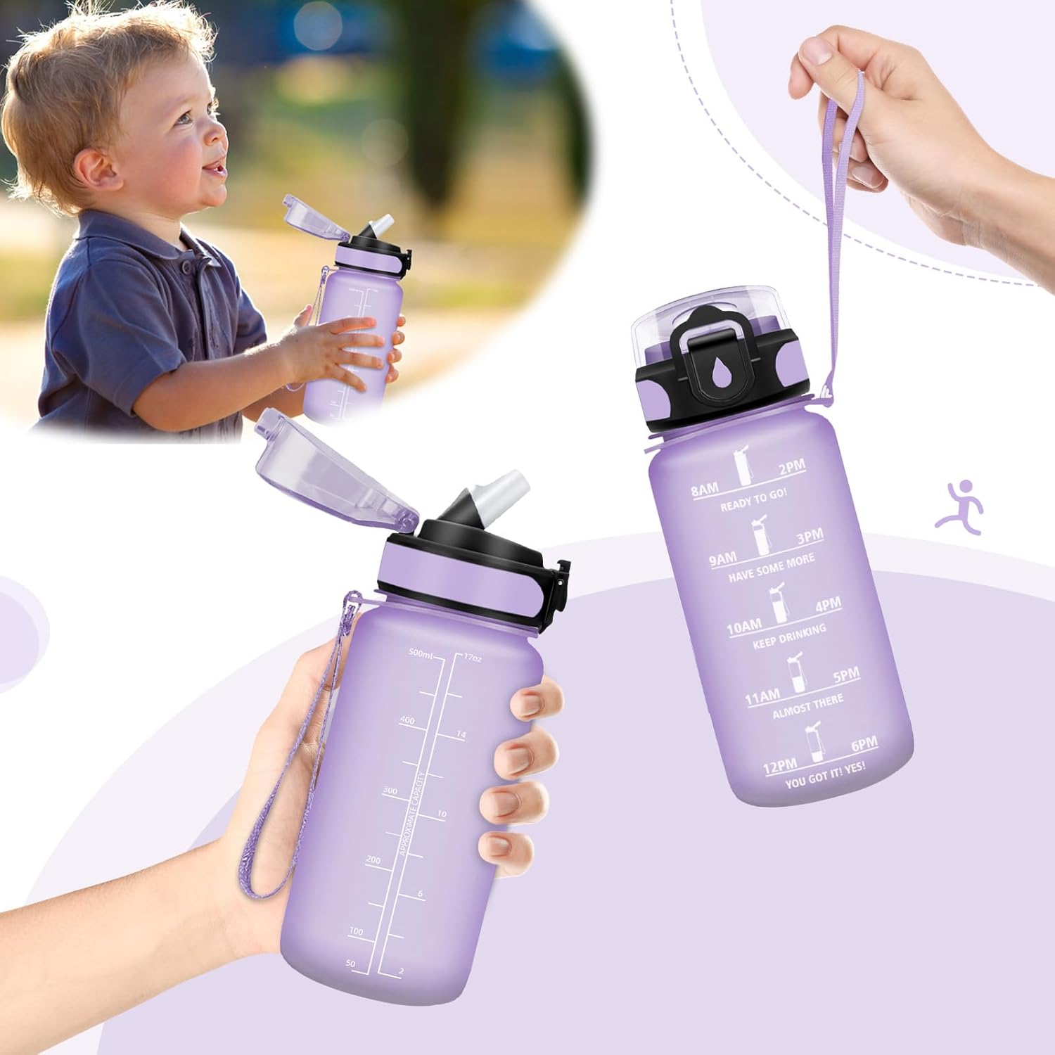 VikastarVikaster Sports Water Bottle, Water Bottle with Straw 500 ml/1000 ml/1.5 L, Leak-Proof, BPA-Free