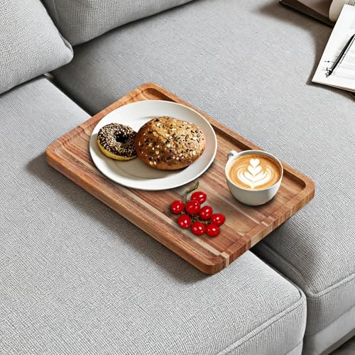 Acacia Wood Couch Tray Folding Sofa Tary Insert for Middle Portable Couch Cushion Trays Perfect for Drinks Snacks Phone Remote Control 14.96x10.23-inch (Rectangle)