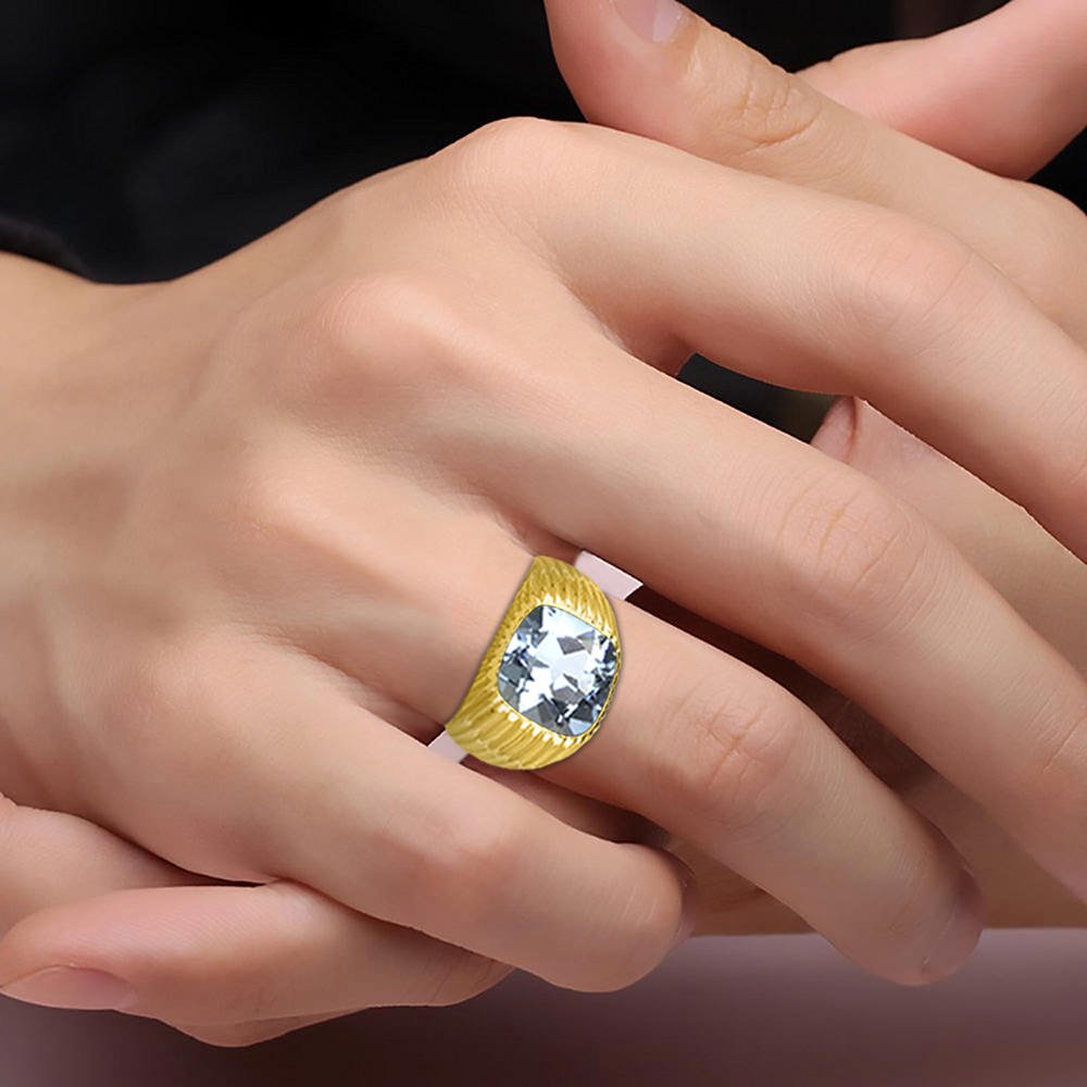 RYLOS Anillos para hombre, oro amarillo de 14 quilates, anillo de aguamarina simulado para hombre, anillos de oro para hombre