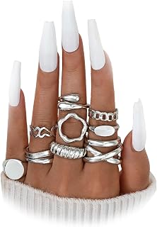 Annpro Chunky Stackable Rings Set for Women - 10PCS 14K Gold Plated Non-Tarnish Adjustable Knuckle Midi Rings