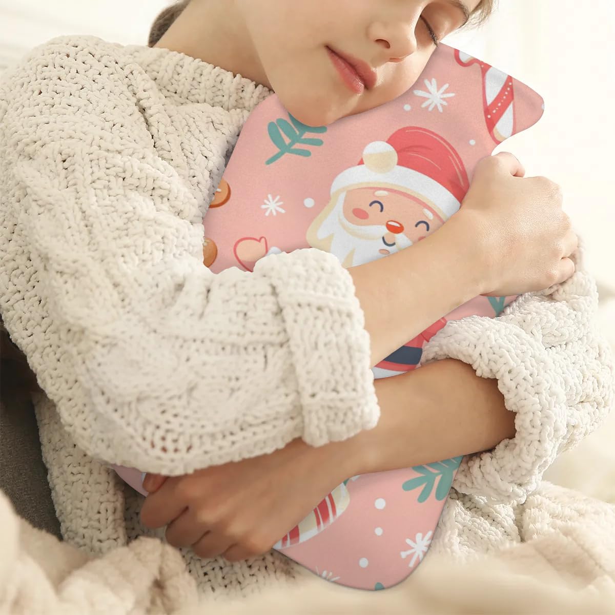 Hot Water Bottle with Soft Cover,2L Fantastic Santa Claus Hot Water Bag for Hot and Cold Compress, Hand Feet Warmer, Retro Santa Claus Rubber Hot or Cold Water Bottle Halloween Christmas Decorations