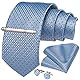 DiBanGu Herren Blaue Krawatte für Hochzeit Formelle Seide hellblau karierte Krawatte und Einstecktuch Krawattenklammer mit Manschettenknöpfen Geschenkbox-Set
