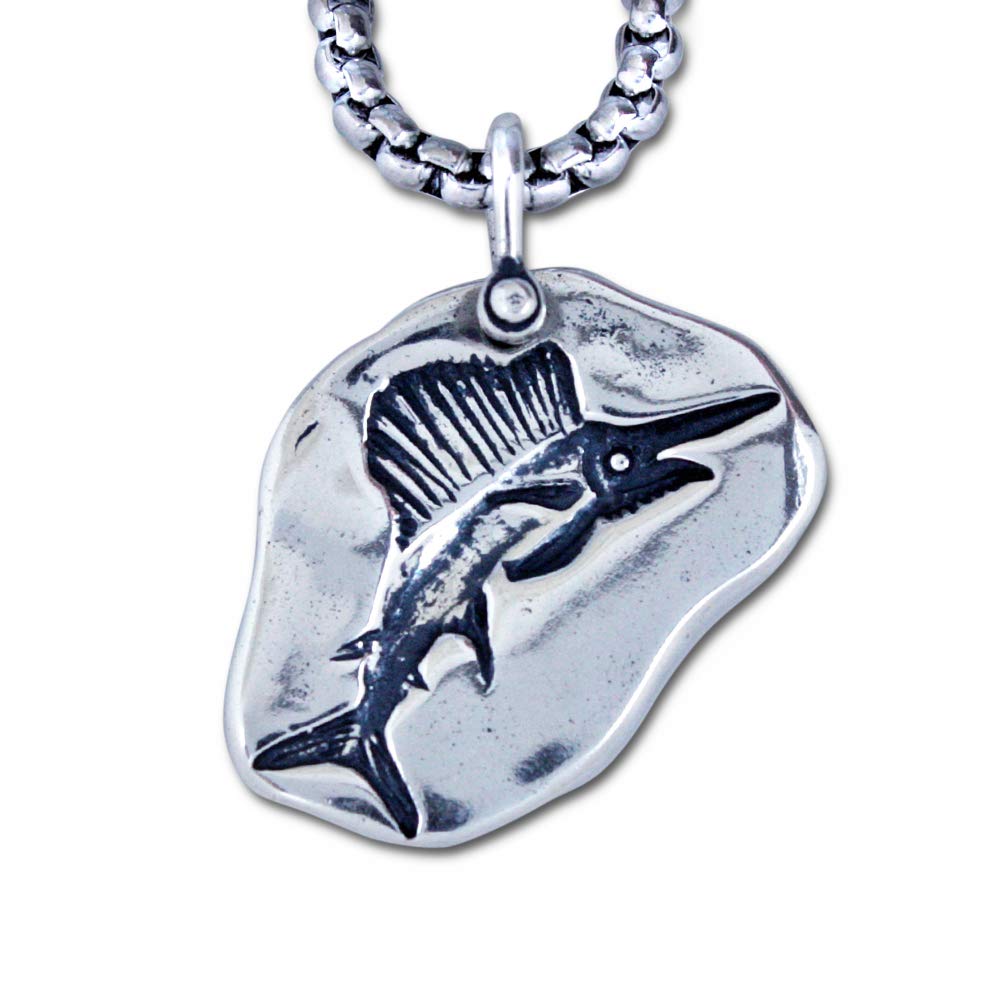 KeyLimeBay Sailfish Sportfish Pendant Crafted in Sterling Silver on a 22" Necklace Chain