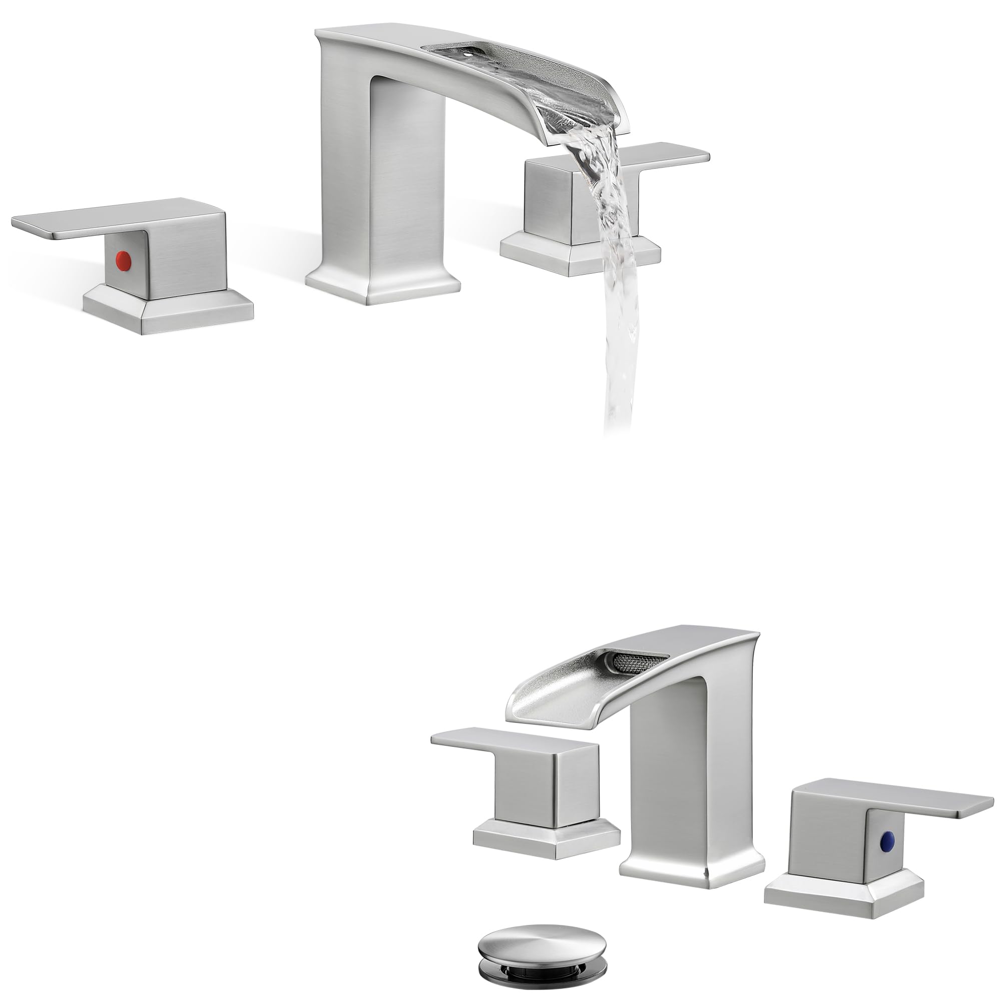 Hcfyauis Golden Brass Waterfall Bathtub Faucet Set 3 Hole, 2 Handle Roman Tub Faucet 6-16 Inch, Bathroom Waterfall Faucet, 4-16 Inch Brushed Nickel Widespread Bathroom Faucet 2 Handles Bathroom Sink Faucet