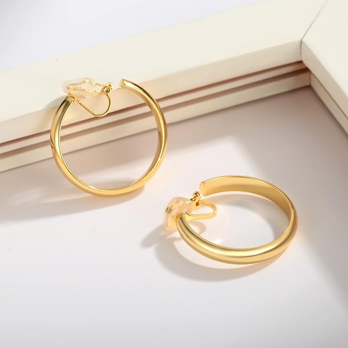Aretes Clip-On Gold Hoop Grandes para Mujer miniatura 7