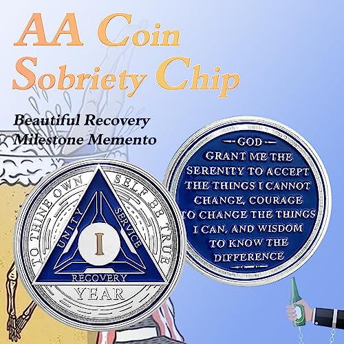 Image of Imasoner 1 Year Sobriety Coin Alcoholics Anonymous Medallion Sobriety Chip Anniversary Token Recovery Gift