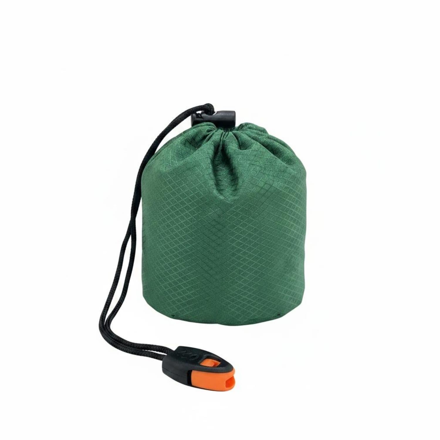 MERISHOPP Drawstring Pouch Emergency Sleeping Bag Compact Survival Sleeping Bag Attached Whistle Aluminized Bivy Sack Water-Resistant for Camping, Hiking, Green, S Bag Blank W-image-8