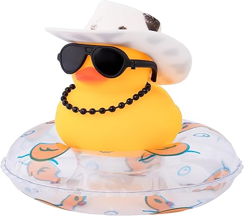 wonuu Decoración de coche de pato de goma, accesorios para automóvil, adorno para tablero de instrumentos con sombrero de vaquero occidental, anillo