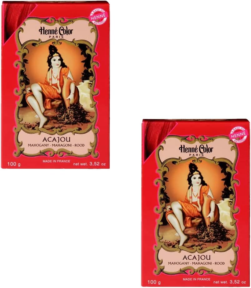 Fenny’s Creation Henne Color Mahogany Henna Powder 100g (Pack of 2) henna for hair (ACAJOU) with Fenny's Creations Shower Cap