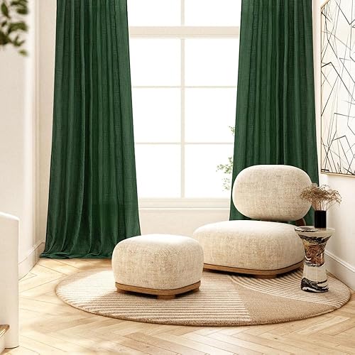 Miniatura 2 de MIULEE Cortinas de lino de 96 pulgadas de largo para sala de estar, 2 paneles, bolsillo con pestañas traseras, filtrado de luz, semitransparentes,
