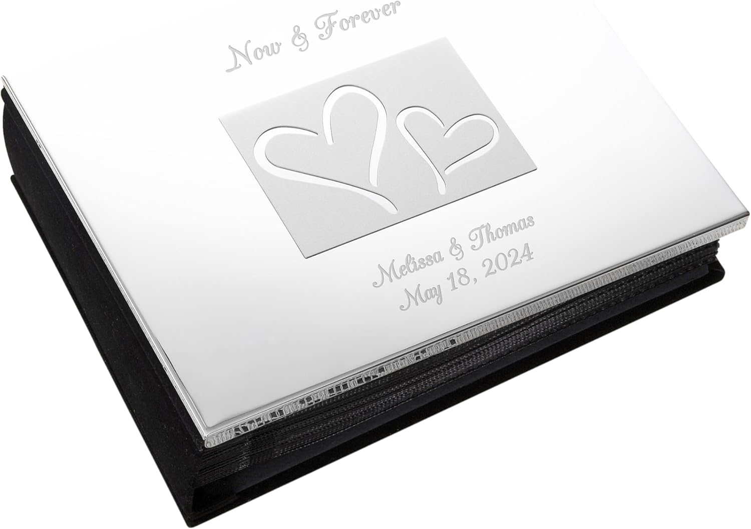 Personalization Universe Engraved Wedding Photo Album - Personalized Silver-Plated 4x6 Scrapbook for Engagement and Wedding Memories - Ideal Gift for Couples