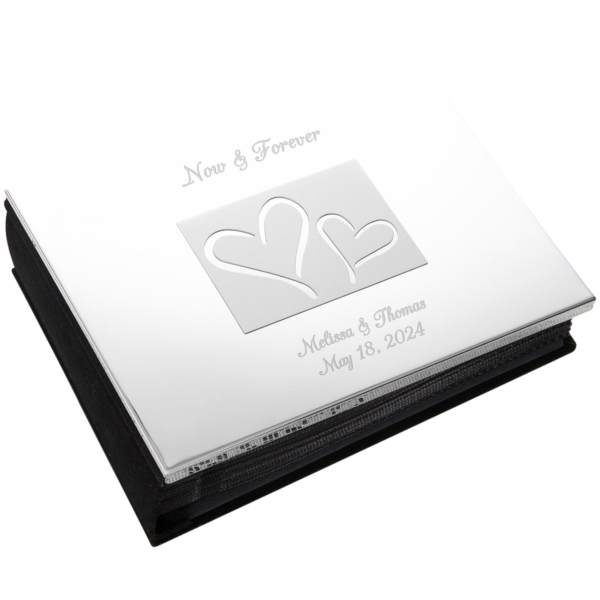 Personalization Universe Engraved Wedding Photo Album - Personalized Silver-Plated 4x6 Scrapbook for Engagement and Wedding Memories - Ideal Gift for Couples