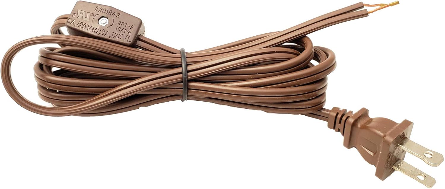 B&P Lamp® 8 Foot Clear Silver Cord Set W/Rotary On-Off Switch, SPT-2 Cord Size
