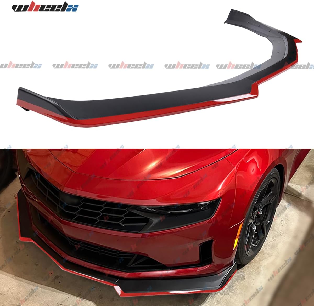 Front Lip Compatible with 2016-2024 Chevy Camaro LT LS RS SS, Red Line Air Dam Lower Chin Spoiler Splitter Fit for 16-24, Protection Body Kit (Matte Black)