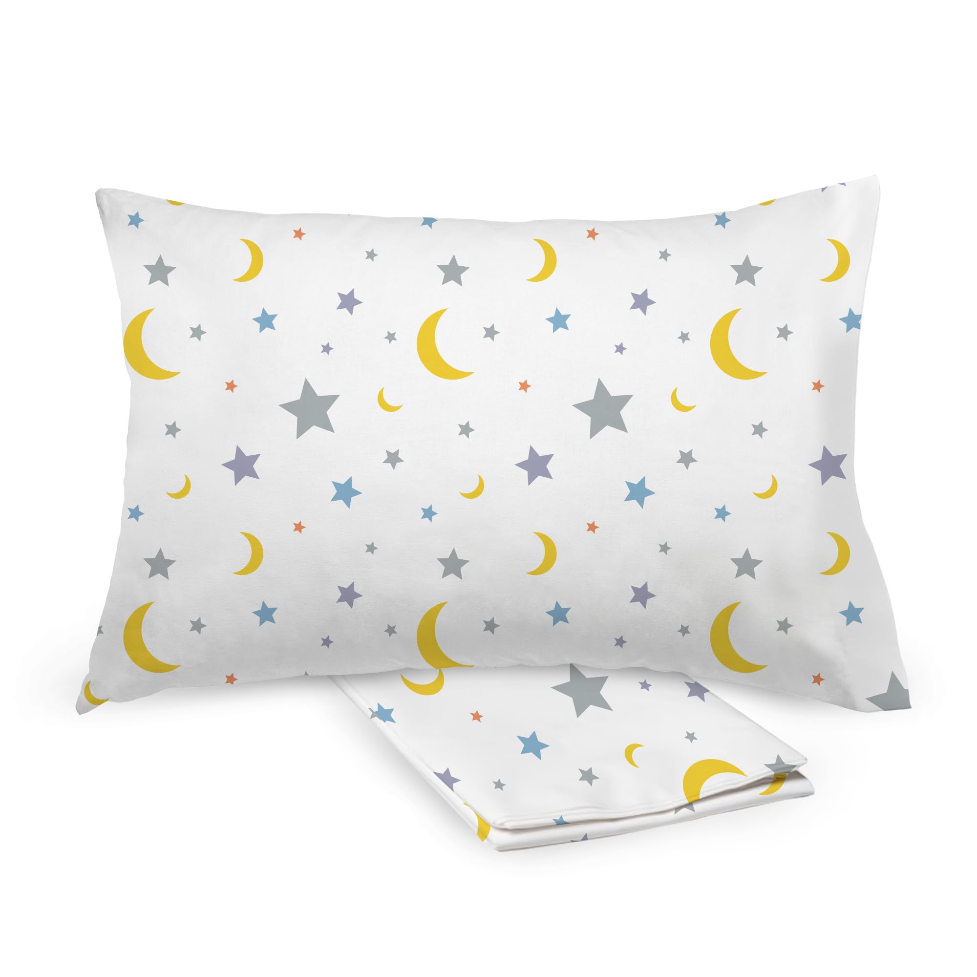 BreathableBaby Cotton Percale Pillowcase, for 13" x 18"/33 x 46 cm Toddler Pillow, Moons & Stars (2-Pack)