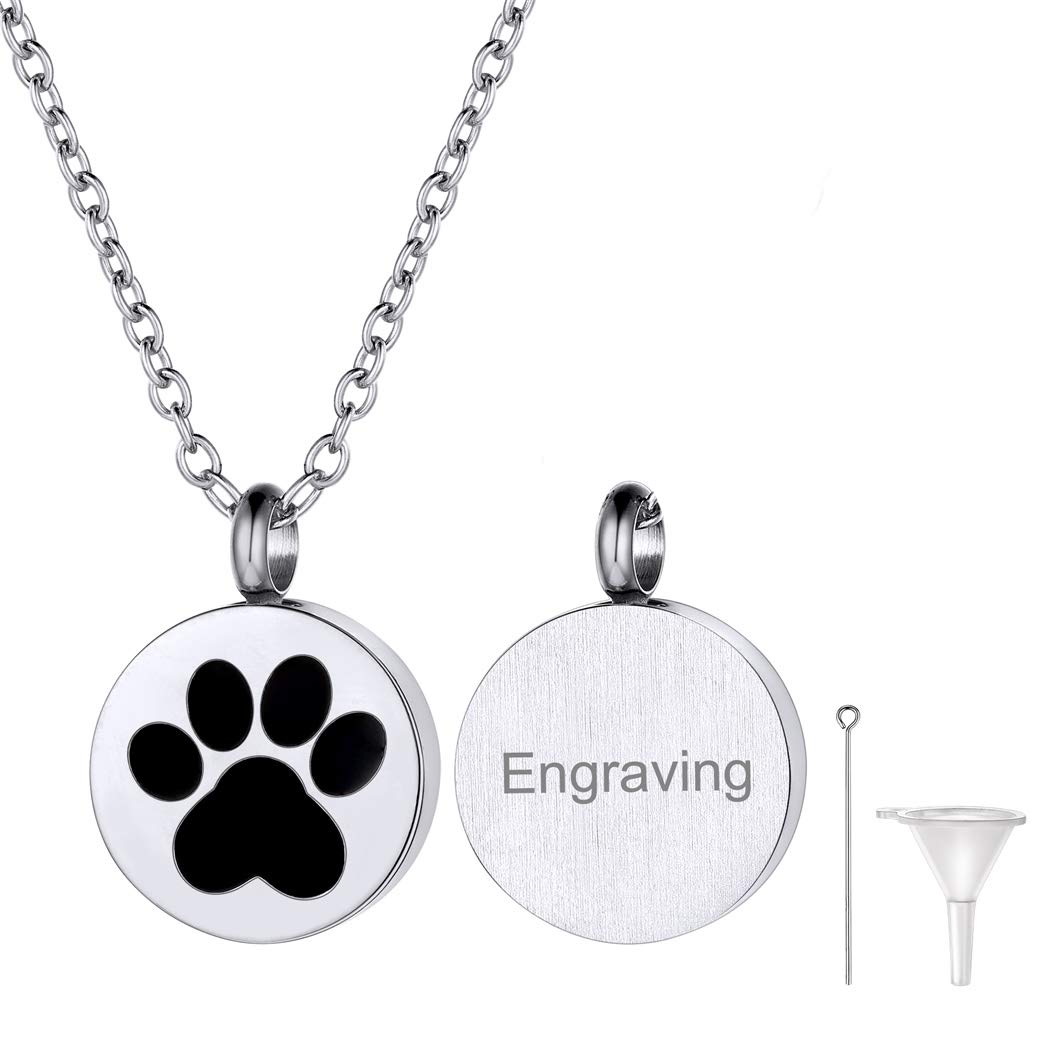 Richsteel Colgante Cenizas Personalizable Huella de Mascota - Reloj de Arena - Luna Gato - Virgen Milagrosa Collar Acero Inoxidable para Mujeres Hombres, Gratis Caja de Regalo Recycled Claim Standard 100
