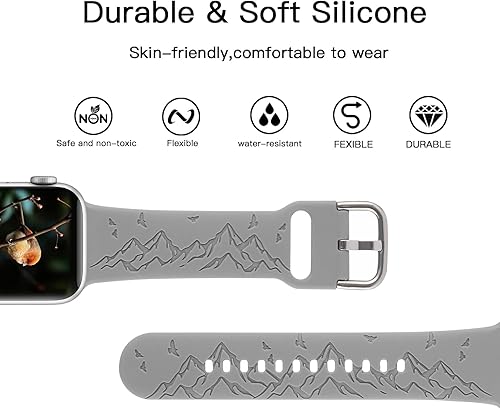Vista 28 de Mountain Range - Correa de silicona grabada compatible con Apple Watch 38 40 1.614 in 42 44 45 46 1.929 in para mujeres y hombres, correa