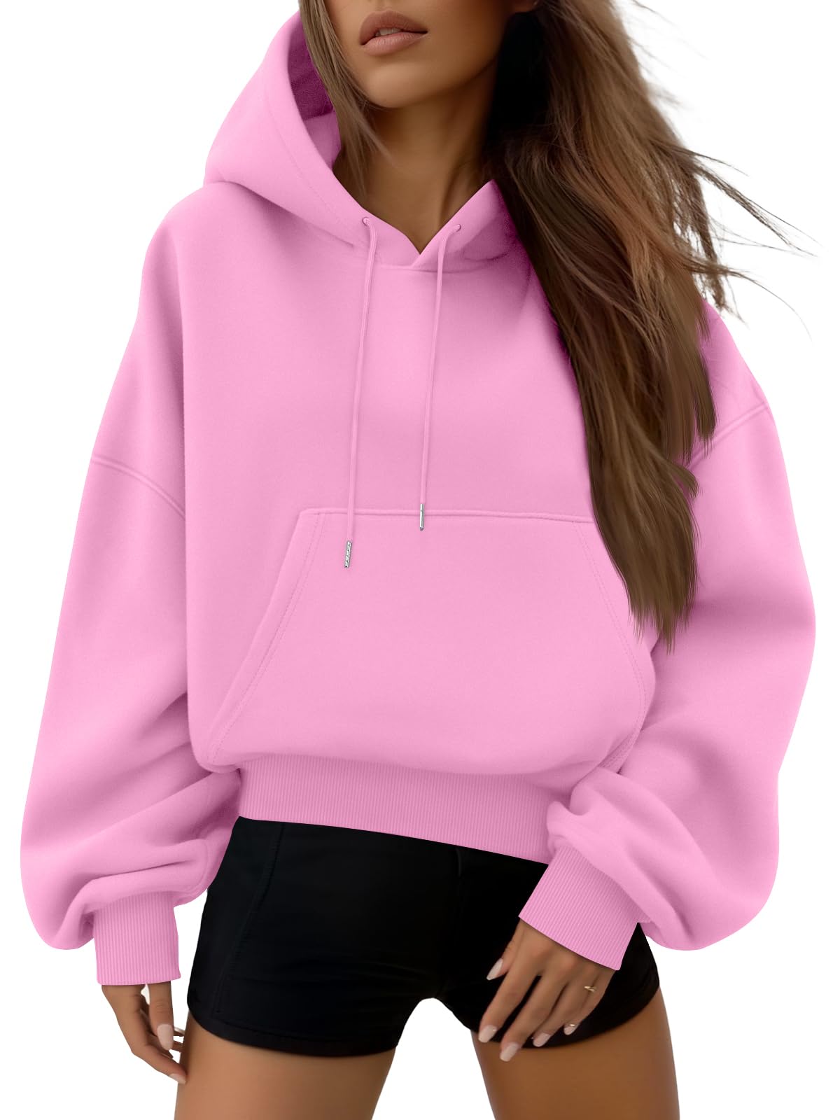 Trendy Queen Lindas sudaderas cortas con capucha para mujer, de manga larga, para otoño y invierno, 2025