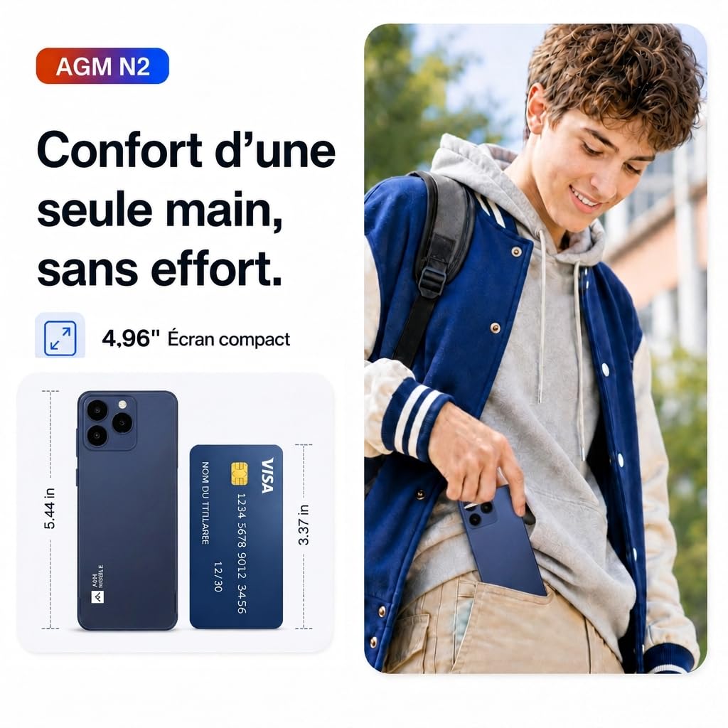 AGM Note N2 Smartphone pour Ado Android 16 go,Mini Téléphone Écran 4,96"