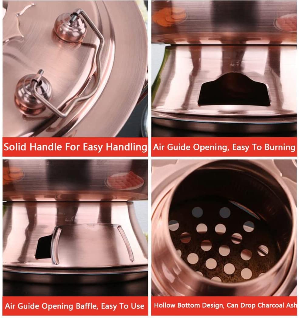 Olla de carbón caliente Shabu - Olla de sopa vintage de cobre con chimenea, diseño de acero inoxidable para reuniones familiares de 3 a 6 personas, perfecta para fiestas