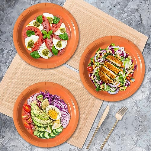 Image of Orange Disposable Paper Plates, 9 Inch Dinner Party Plates, 50 Count Bulk