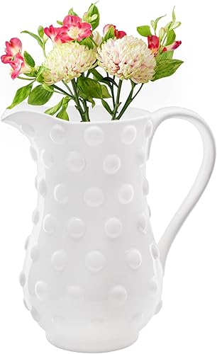 AuldHome Design Jarra de cerámica blanca con clavos (tamaño grande), estilo retro vintage