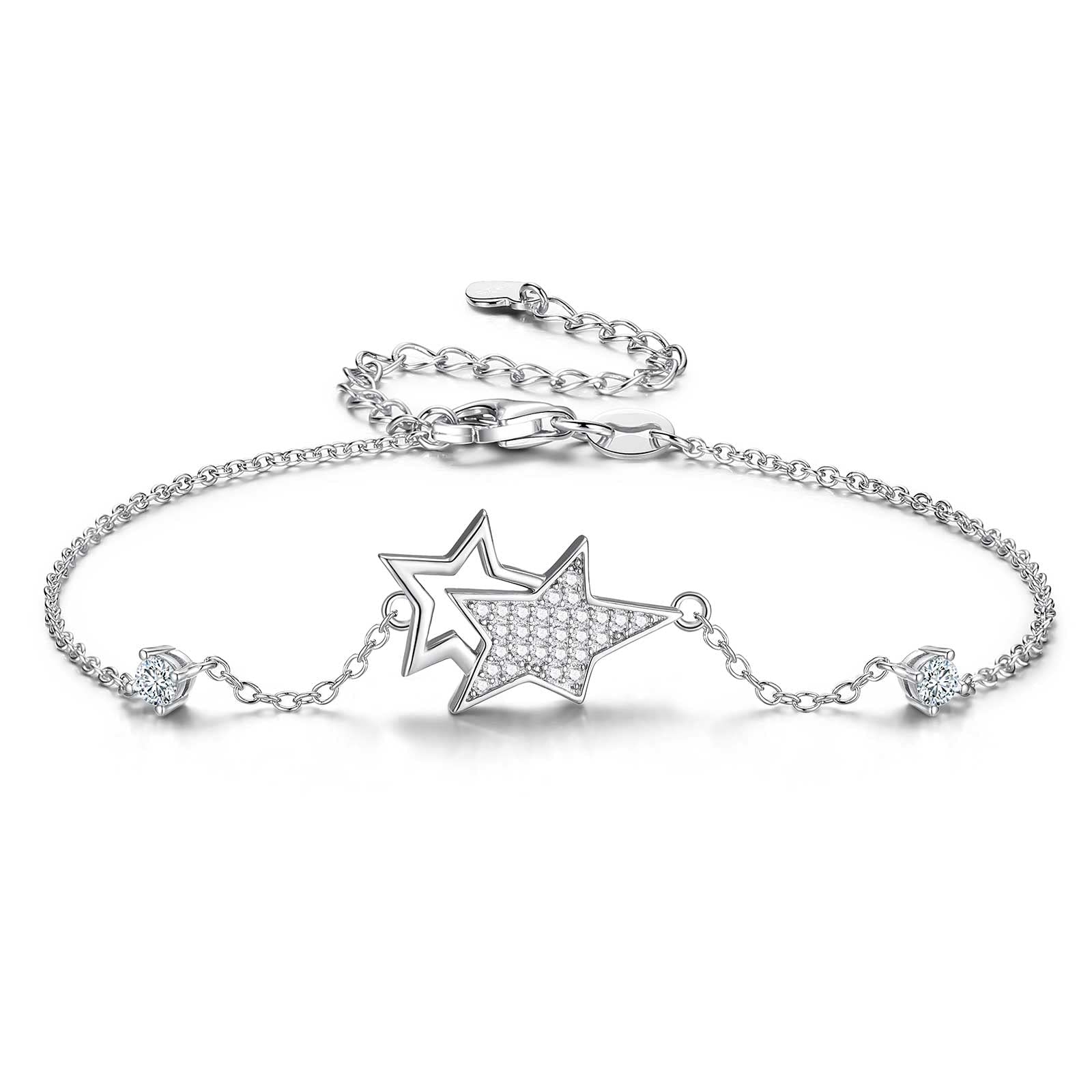 Bracciale Amicizia KORAS In Argento 925 Con Due Stelle Intrecciate, Regolabile, Per Migliore Amica, Con Zirconi, In Confezione Regalo - 2