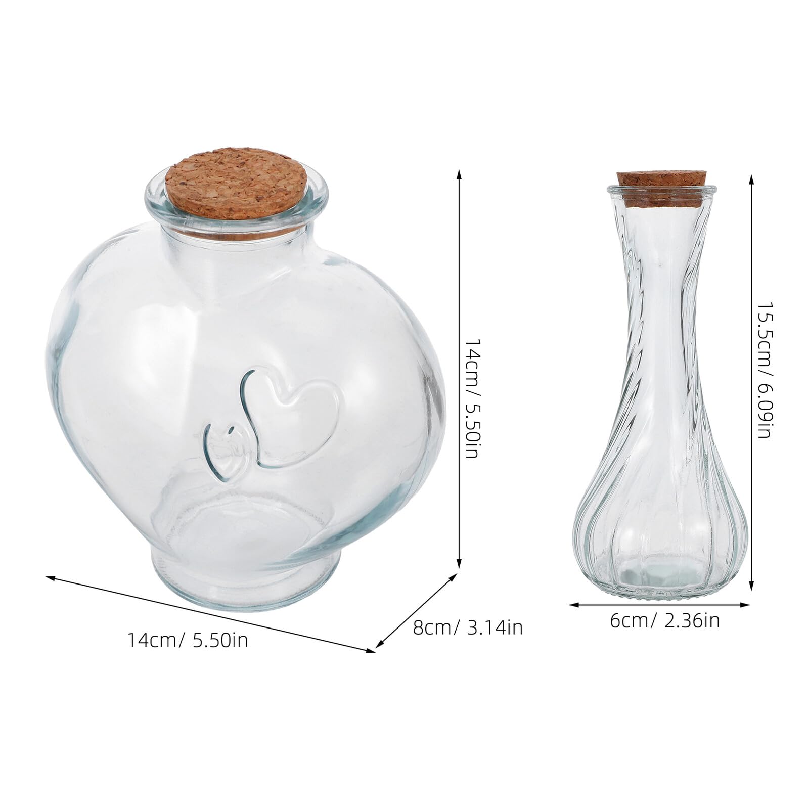 3 Stück Sandzeremonie Gläser mit Korken Kleine Herzflasche Schräges Fläschchen aus Glas Dekorative Hochzeitsvasen als Erinnerungsstück und Gastgeschenk