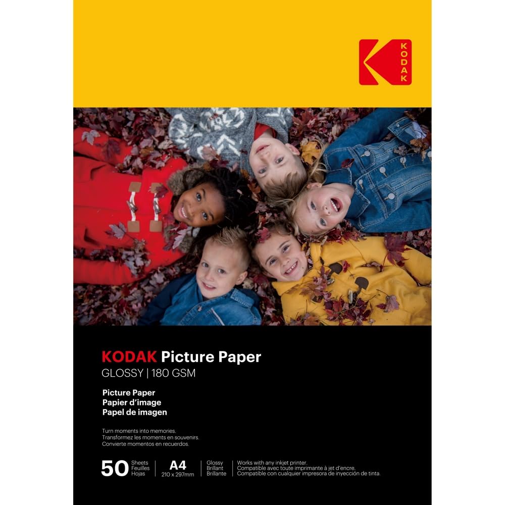 KODAK Picture Paper Papier Photo Brillant A4 180g/m² 50 Feuilles Jet d'Encre