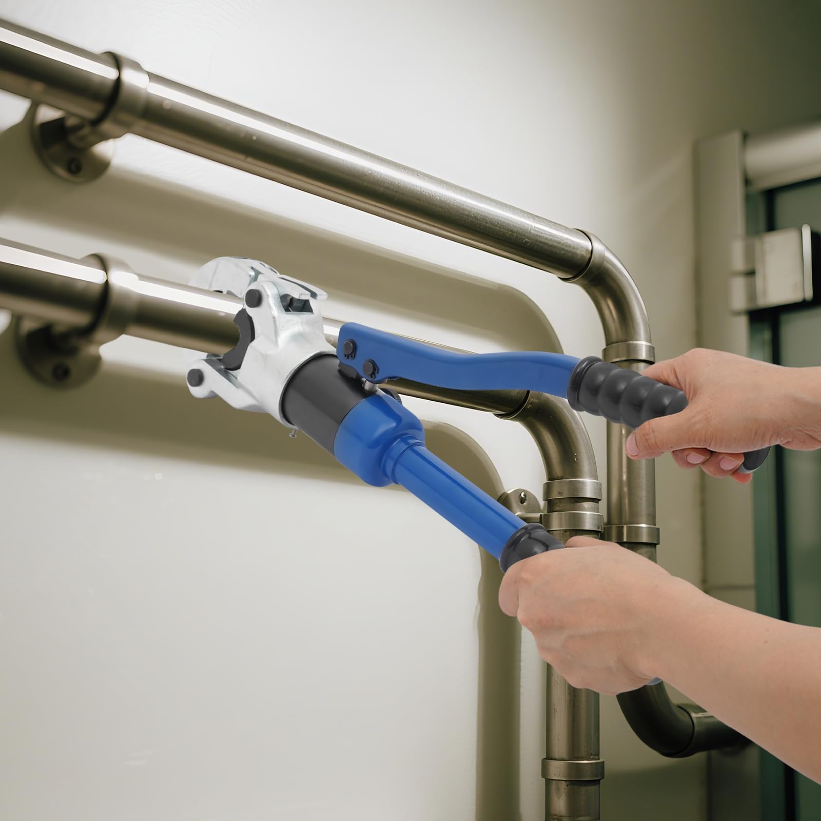 Profesjonalne szczypce hydrauliczne z konturem V, szczypce zaciskowe do rur z 7 matrycami (V12-V28), 80 kN, szczypce zaciskowe do rur miedzianych do technologii energetycznej