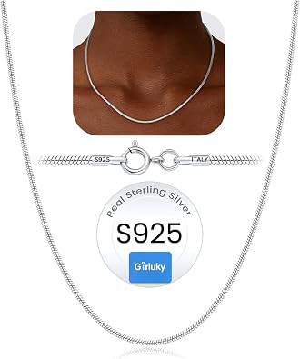 925 Sterling Silver Chain Necklace for Women, 1.5MM Snake Chains Necklaces Silver Chain for Women, Smooth & Durable Sterling Silver Necklace, 18 Inch