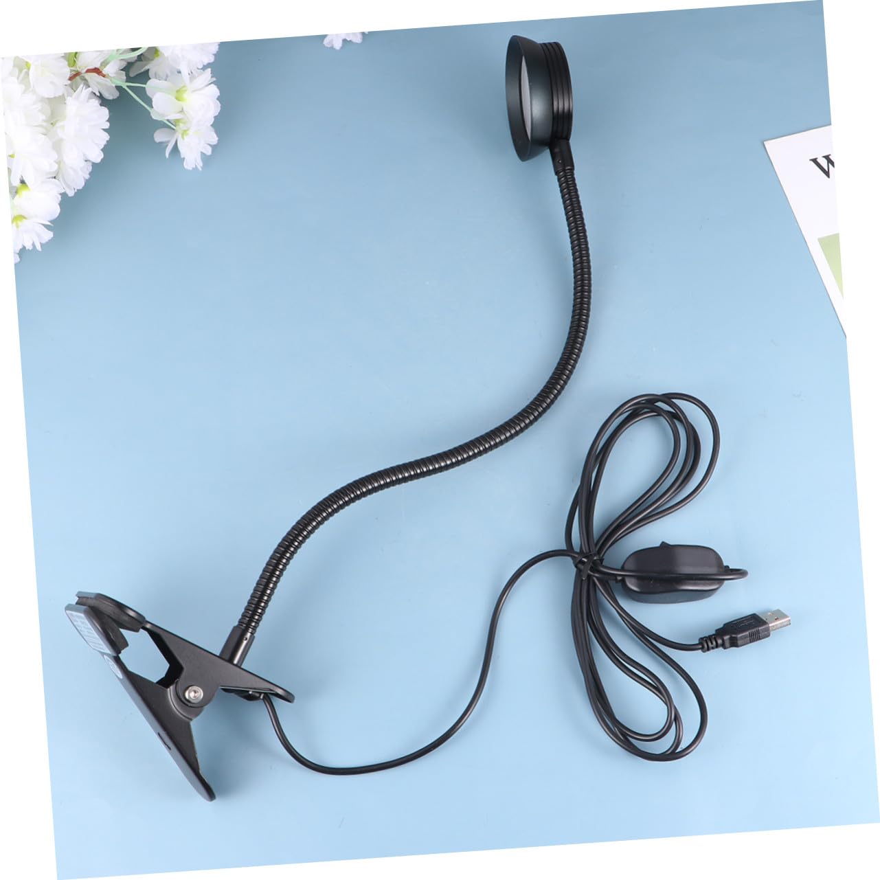 Angoily Lampada da Lettura LED Clip Nera, Regolazione Luminosità a 2 Livelli, Collo Flessibile in Metallo, Cavo USB per Lettura a Letto e Protezione Occhi