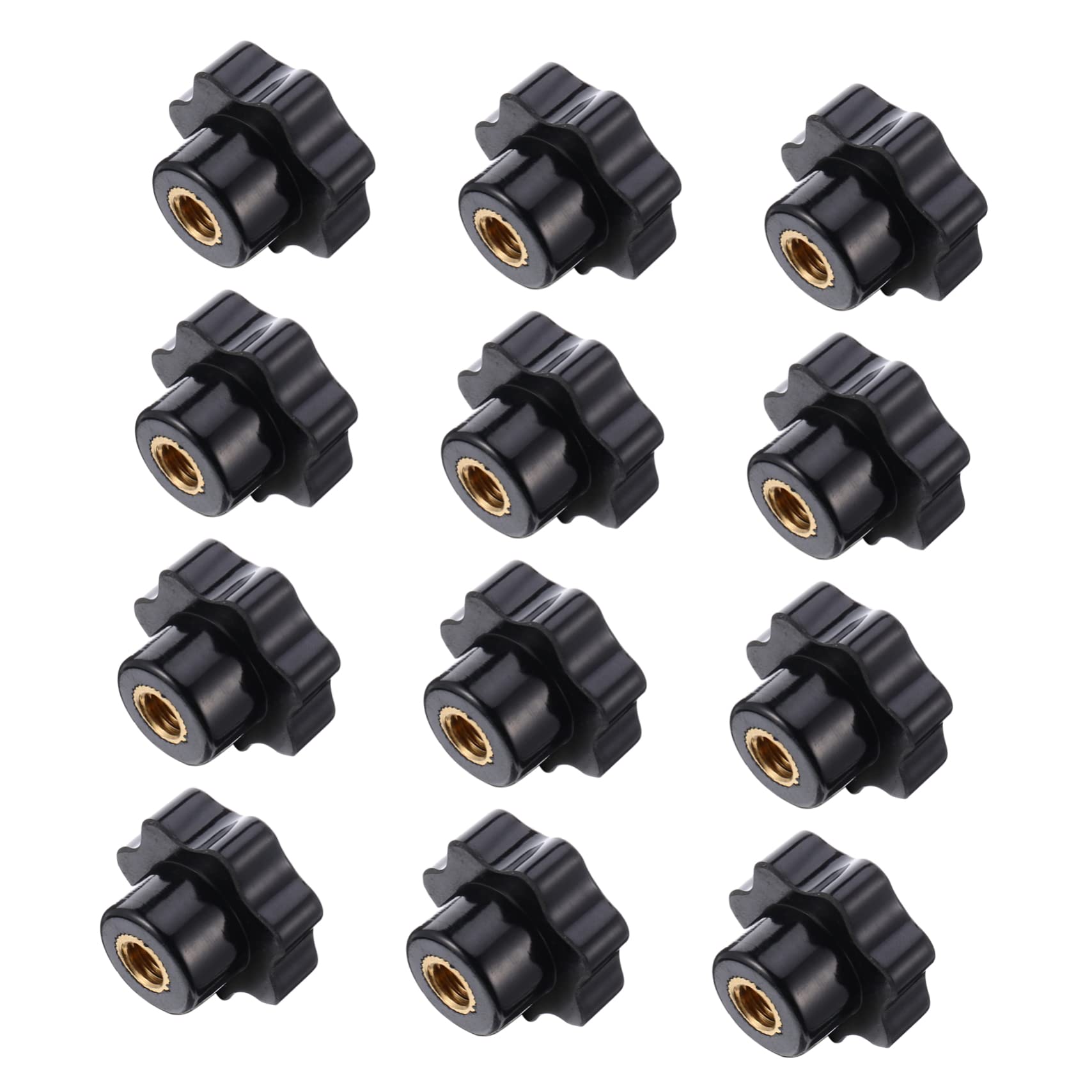 NAMOARLY 12 Pcs Nut Handle Clamping Knob Thru Hole Knobs Tightening Hand Knobs Threaded Hand Knob Screw-on Handle Knobs Replacement Tighten Knob Star Thru Knob Star Hole Knob Black Plastic